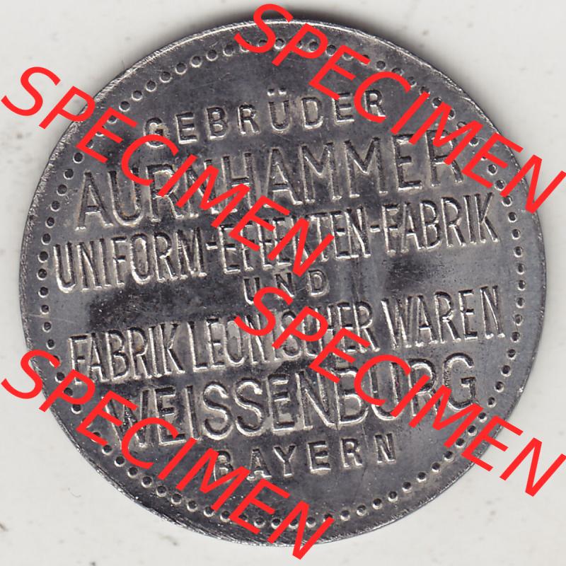 Alte Biermarken Allgemein Gut für 1/2 Liter Bier, Gebrüder Aurnhammer Uniform-EEEEKTEN-Fabrik, Bayern. Rückseite einer Biermarke. Das digitale Bild der Biermarke... Sammlung