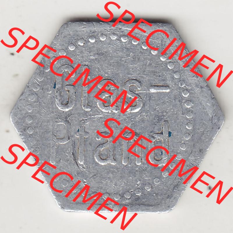 Alte Wertmarken Allgemein Glaspfand E-Werk, Sechskantige Marke. Vorderseite einer Wertmarke. Das digitale Bild der Wertmarke dürfen private Sammler für sich und der Nutzung... Sammlung