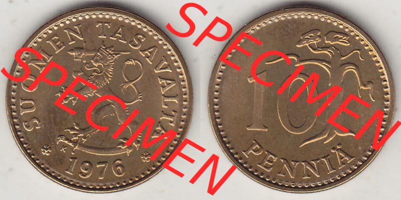 Münzen Finnland / SUOMI Eurovorläufer, Umlaufmünze vor Euroeinführung 1963-1982, 10 Penny, Penniä 1976, SUOMEN TASAVALTA (3) Sammlung