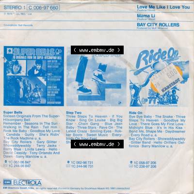Schallplatten EMI Electrola 1976, Bay City Rollers mit Love Me Like I Love You und Mama Li. Rückseite der Schallplatte aus privater Sammlung, verwalte deine Schallplatten-Sammlung... Sammlung