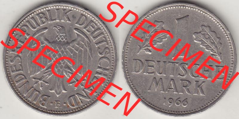 BRD Münzen 1 DM, Umlaufmünze 1950-2001, 1 DM Deutsche Mark, 1966 F-1. Vorderseite und Rückseite der Münze aus Deutschland Sammlung
