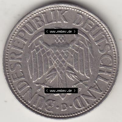BRD Münzen 1 DM, Umlaufmünze 1950-2001, 1 DM Deutsche Mark, 1965 D-1. Vorderseite der Münze aus Deutschland Sammlung