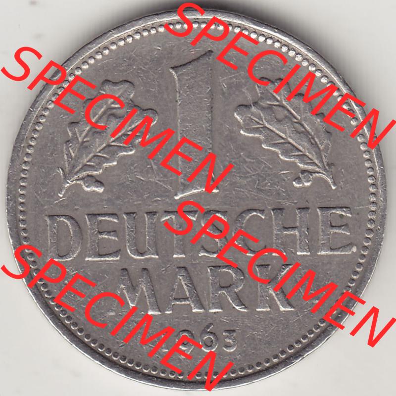 BRD Münzen 1 DM, Umlaufmünze 1950-2001, 1 DM Deutsche Mark, 1963 J-1. Rückseite der Münze aus Deutschland Sammlung