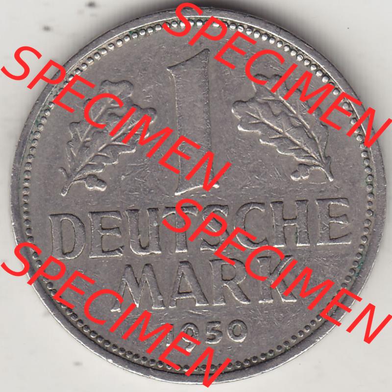 BRD Münzen 1 DM, Umlaufmünze 1950-2001, 1 DM Deutsche Mark, 1950 D-1. Rückseite der Münze aus Deutschland Sammlung