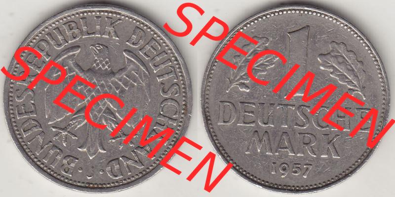 BRD Münzen 1 DM, Umlaufmünze 1950-2001, 1 DM Deutsche Mark, 1957 J-1. Vorderseite und Rückseite der Münze aus Deutschland Sammlung