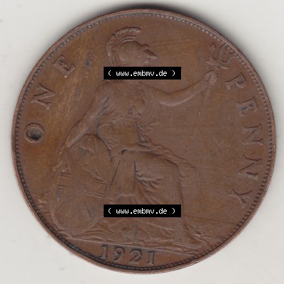 Alte Münzen Großbritannien Eurovorläufer, Umlaufmünze vor Euroeinführung 1911-1926, 1 Penny, One Penny, 1921-1, B.M. GEORGIVS V DEI... Sammlung
