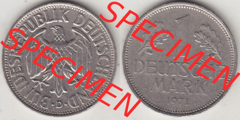 BRD Münzen 1 DM, Umlaufmünze 1950-2001, 1 DM Deutsche Mark, 1971 D-1. Vorderseite und Rückseite der Münze aus Deutschland Sammlung