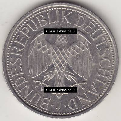 BRD Münzen 1 DM, Umlaufmünze 1950-2001, 1 DM Deutsche Mark, 1994 J-1. Vorderseite der Münze aus Deutschland Sammlung