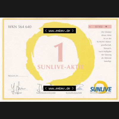 Alte Wertpapiere Bundesrepublik Deutschland in Deutsche Mark WKN 564 640, 1 SUNLIVE-AKTIE, Starzach (1) Sammlung