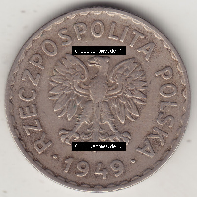 Münzen Republik Polen Eurovorläufer, Umlaufmünze 1949-1949, 1 Zloty, Kupfernickel-Legierung 1949. Einziger Jahrgang 1949 Republik... Sammlung