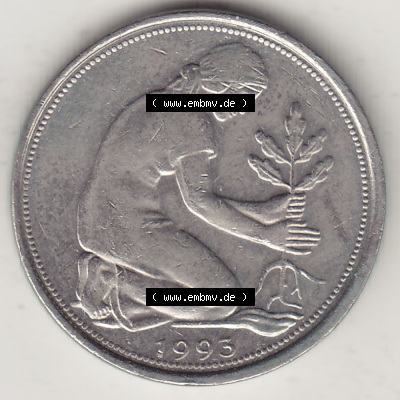 Münzen Deutschland 50 Pfennig der Deutschen Mark 1950-2001, 50 Pfennig 1993 D-1 (1) Sammlung