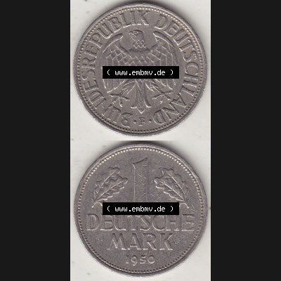 BRD Münzen 1 DM, Umlaufmünze 1950-2001, 1 DM Deutsche Mark, 1950 F-1. Vorderseite und Rückseite auf einen digitalen Bild / Foto der Münze aus Deutschland,... Sammlung