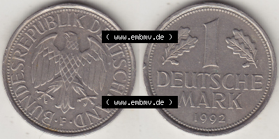BRD Münzen 1 DM, Umlaufmünze 1950-2001, 1 DM Deutsche Mark, 1992 F-1 (3) Sammlung