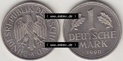BRD Münzen 1 DM, Umlaufmünze 1990-2001, 1 Deutsche Mark 1990 A-2 (3) Sammlung