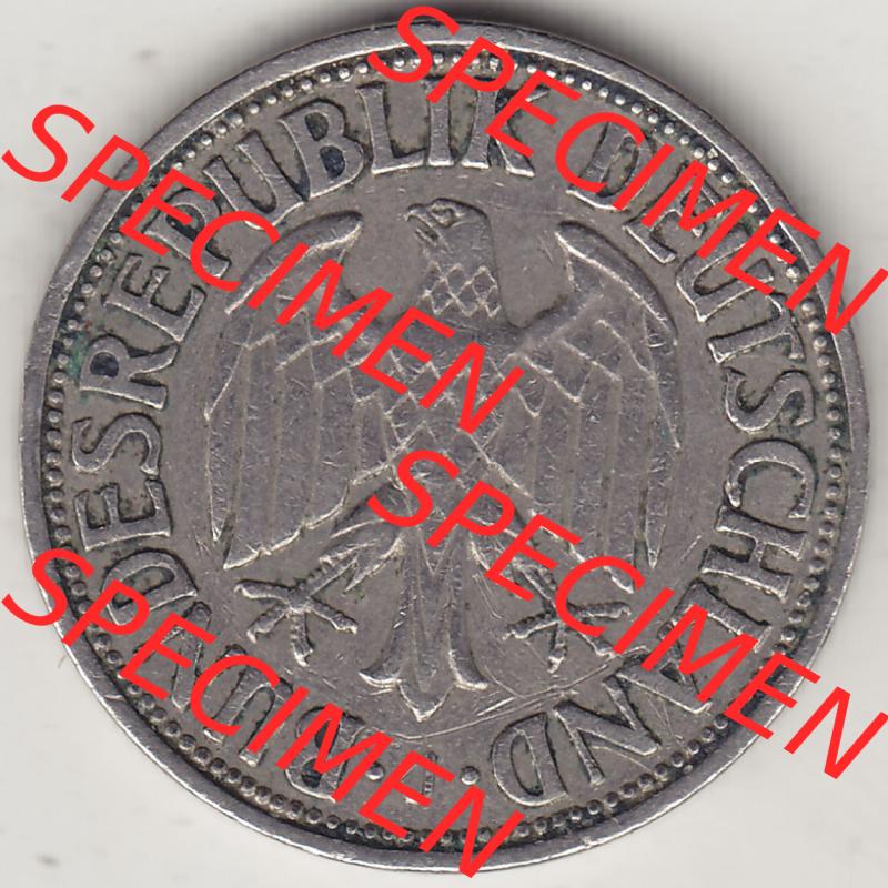 BRD Münzen 1 DM, Umlaufmünze 1950-2001, 1 DM Deutsche Mark, 1950 J-1. Vorderseite der Münze aus Deutschland Sammlung