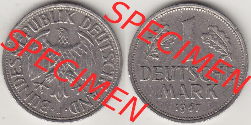 BRD Münzen 1 DM, Umlaufmünze 1950-2001, 1 DM Deutsche Mark, 1967 J-2. Vorderseite und Rückseite der Münze aus Deutschland Sammlung