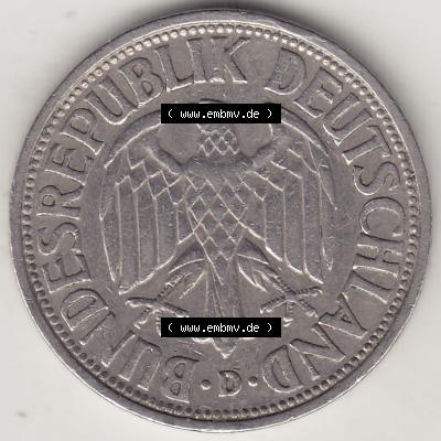 BRD Münzen 1 DM, Umlaufmünze 1950-2001, 1 DM Deutsche Mark, 1950 D-7. Vorderseite der Münze aus Deutschland Sammlung