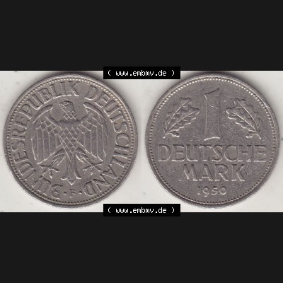 BRD Münzen 1 DM, Umlaufmünze 1950-2001, 1 DM Deutsche Mark, 1950 F-1. Vorderseite und Rückseite der Münze aus Deutschland Sammlung