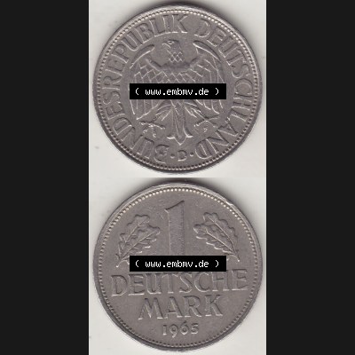 BRD Münzen 1 DM, Umlaufmünze 1950-2001, 1 DM Deutsche Mark, 1965 D-1. Vorderseite und Rückseite auf einen digitalen Bild / Foto der Münze aus Deutschland,... Sammlung