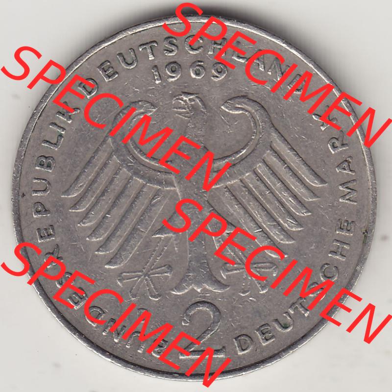 BRD Münzen 2 DM Gedenkmünze 1969-1987, 2 DM, Deutsche Mark Konrad Adenauer 1969-1 D. Vorderseite der Münze aus Deutschland Sammlung