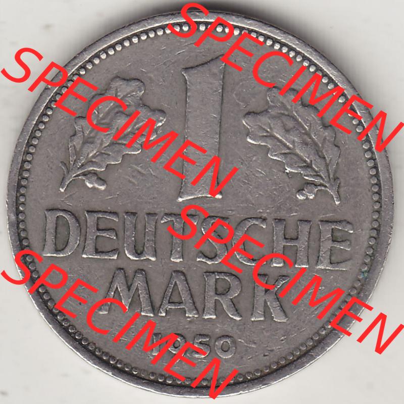 BRD Münzen 1 DM, Umlaufmünze 1950-2001, 1 DM Deutsche Mark, 1950 F-3. Rückseite der Münze aus Deutschland Sammlung