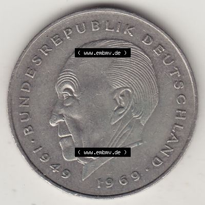 BRD Münzen 2 DM Gedenkmünze 1969-1987, 2 DM, Deutsche Mark Konrad Adenauer 1986-1 G. Rückseite der Münze aus Deutschland Sammlung