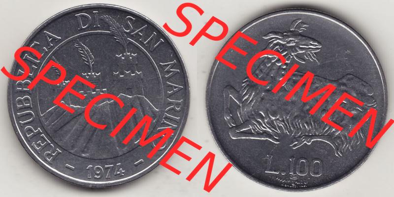Aus offiziellen Münzensatz / KMS 1974 San Marino vor Euro 1974-1974, 100 Lire, L.100 MINGUZZI MONASSI INC. (3) Sammlung
