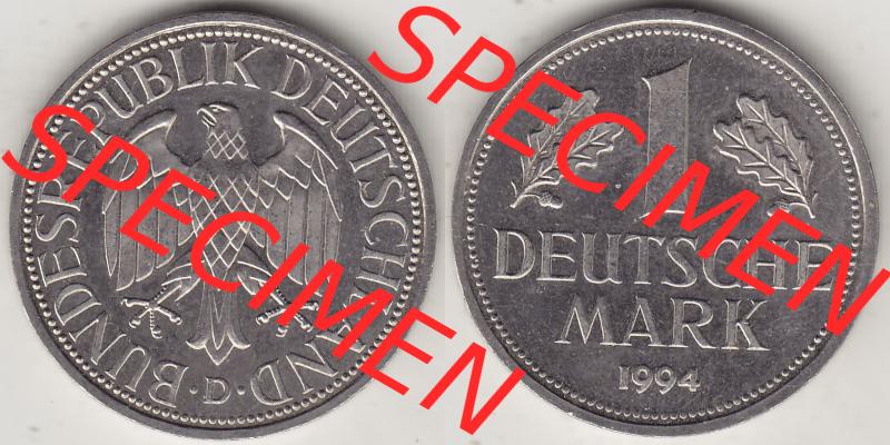 BRD Münzen 1 DM, Umlaufmünze 1950-2001, 1 DM Deutsche Mark, 1994 D-1 (3) Sammlung