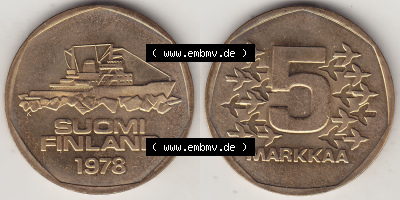 Münzen Finnland / SUOMI Eurovorläufer, Umlaufmünze vor Euroeinführung 1978-1978, Stempelglanz 1972-1978, 5 finnische Mark,... Sammlung