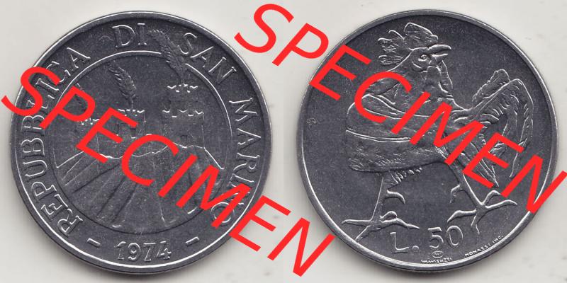Aus offiziellen Münzensatz / KMS 1974 San Marino vor Euro 1974-1974, 50 Lire, L.50 MINGUZZI MONASSI INC. (3) Sammlung