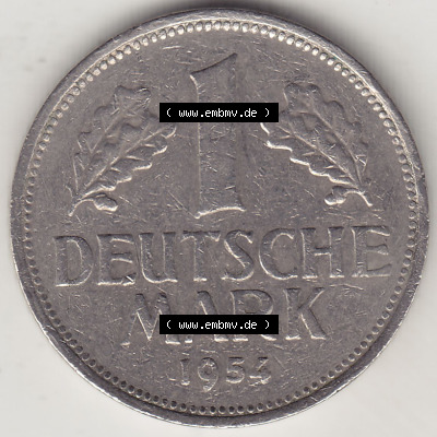 BRD Münzen 1 DM, Umlaufmünze 1950-2001, 1 DM Deutsche Mark, 1954 G-5. Rückseite der Münze aus Deutschland Sammlung