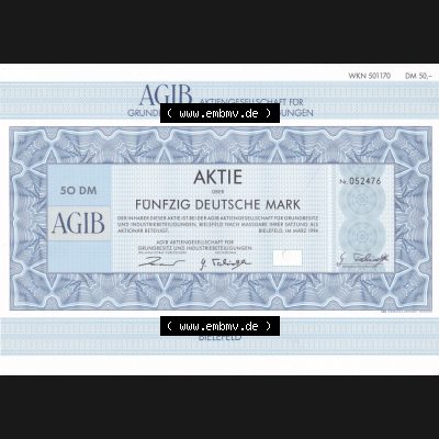 Alte Wertpapiere Bundesrepublik Deutschland in Deutsche Mark 1994, 50 DM AGIB Aktiengesellschaft für Grundbesitz und Industriebeteiligungen (1) Sammlung
