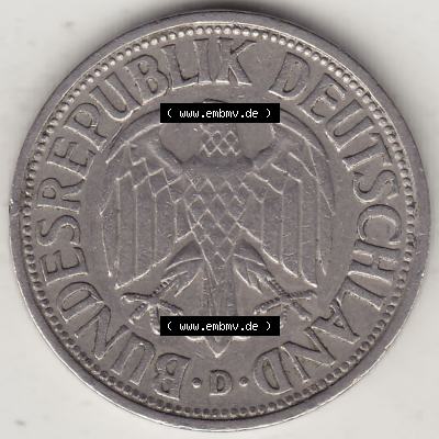 BRD Münzen 1 DM, Umlaufmünze 1950-2001, 1 DM Deutsche Mark, 1950 D-6. Vorderseite der Münze aus Deutschland Sammlung