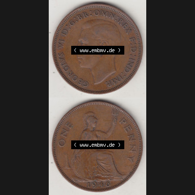 Münzen Großbritannien Eurovorläufer, Umlaufmünze vor Euroeinführung 1937-1948. 1 One Penny 1946-1, George VI, GEORGIVS VI DGBROMNREX FDINDIMP.... Sammlung