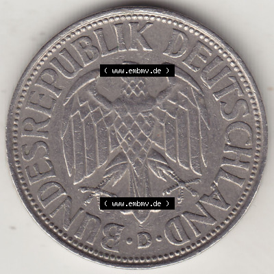BRD Münzen 1 DM, Umlaufmünze 1950-2001, 1 DM Deutsche Mark, 1965 D-1. Vorderseite der Münze aus Deutschland Sammlung