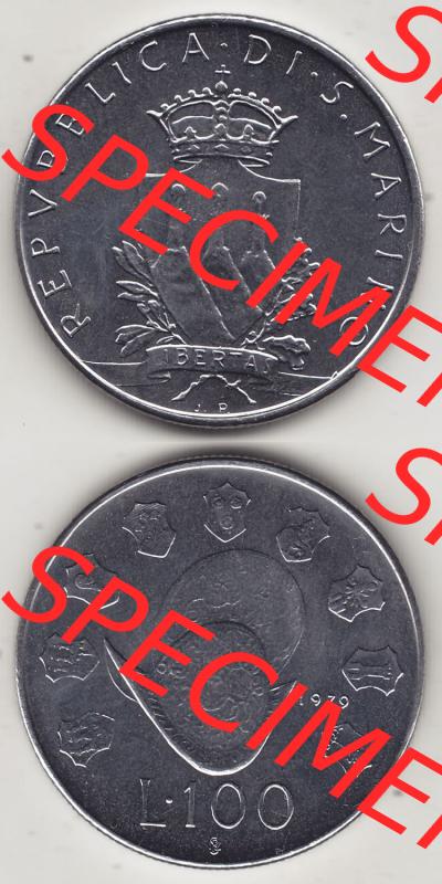 Aus offiziellen Münzensatz / KMS 1979 San Marino vor Euro 1979-1979, 100 Lire, J.P. LIBERTAS REPVBBLICA DI S. MARINO L.100 (4) Sammlung