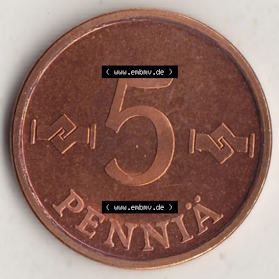 Münzen Finnland / SUOMI Eurovorläufer, Umlaufmünze vor Euroeinführung 1963-1977, 5 Penny Penniä 1976, SUOMEN TASAVALTA (2) Sammlung