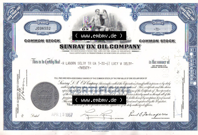 Alte Wertpapiere Amerikanische Öl-Gesellschaften 1967, Sunray DX Oil Company, less than 100 Shares-Aktien (1) Sammlung