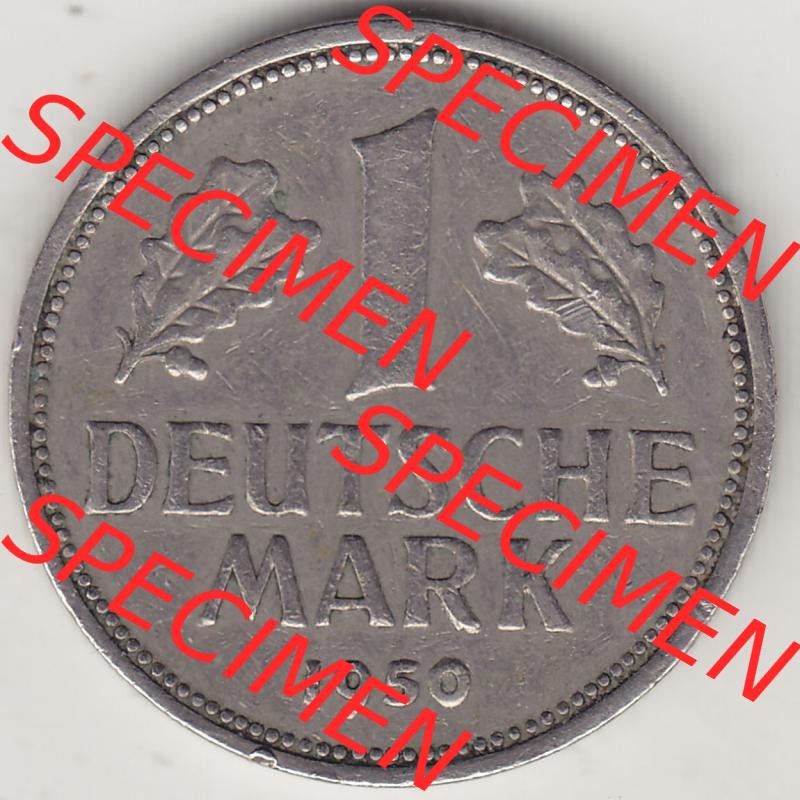 BRD Münzen 1 DM, Umlaufmünze 1950-2001, 1 DM Deutsche Mark, 1950 J-8. Rückseite der Münze aus Deutschland Sammlung