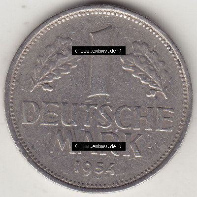 BRD Münzen 1 DM, Umlaufmünze 1950-2001, 1 DM Deutsche Mark, 1954 G-2. Rückseite der Münze aus Deutschland Sammlung