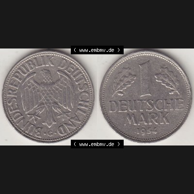 BRD Münzen 1 DM, Umlaufmünze 1950-2001, 1 DM Deutsche Mark, 1954 G-5. Vorderseite und Rückseite der Münze aus Deutschland Sammlung