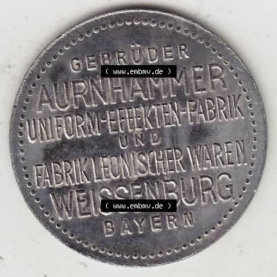 Alte Biermarken Allgemein Gut für 1/2 Liter Bier, Gebrüder Aurnhammer Uniform-EEEEKTEN-Fabrik, Bayern. Rückseite einer Biermarke. Das digitale Bild der Biermarke... Sammlung