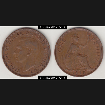 Alte Münzen Großbritannien Eurovorläufer, Umlaufmünze vor Euroeinführung 1937-1948, 1 Penny, One Penny, 1948-1, GEORGIVS VI, D G BR OMN REX... Sammlung