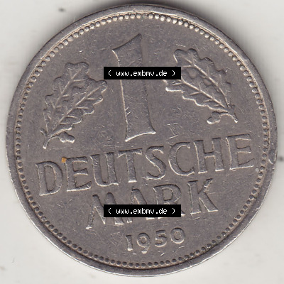 BRD Münzen 1 DM, Umlaufmünze 1950-2001, 1 DM Deutsche Mark, 1950 F-2. Rückseite der Münze aus Deutschland Sammlung