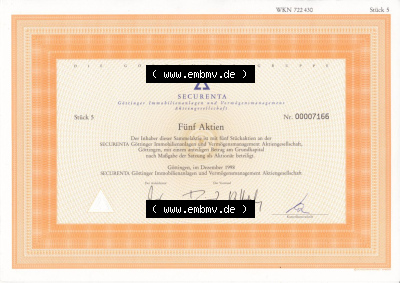 Alte Wertpapiere Bundesrepublik Deutschland in Deutsche Mark 1998, Securenta, Fünf Aktien, Göttinger Immobilienanlagen und Vermögensmanagment... Sammlung