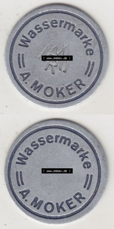 Alte Wertmarken Allgemein Wassermarke von A. Moker. Vorderseite und Rückseite vertikal untereinander zusammengefügt für Mobile-Geräte... Sammlung