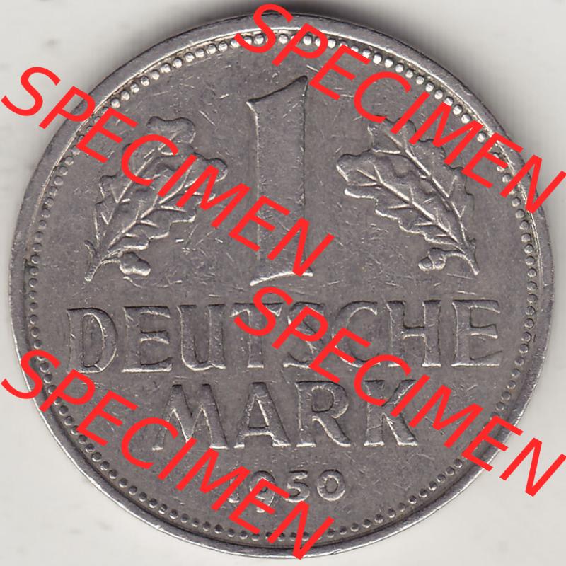 BRD Münzen 1 DM, Umlaufmünze 1950-2001, 1 DM Deutsche Mark, 1950 J-2. Rückseite der Münze aus Deutschland Sammlung