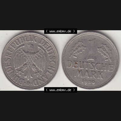 BRD Münzen 1 DM, Umlaufmünze 1950-2001, 1 DM Deutsche Mark, 1950 D-4. Vorderseite und Rückseite der Münze aus Deutschland Sammlung