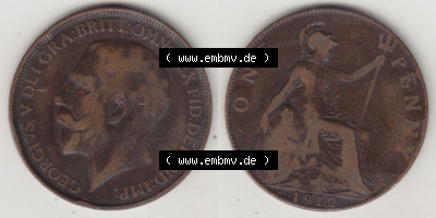 Alte Münzen Großbritannien Eurovorläufer, Umlaufmünze vor Euroeinführung 1911-1926, 1 Penny, One Penny, 1912 (Stück 1),... Sammlung