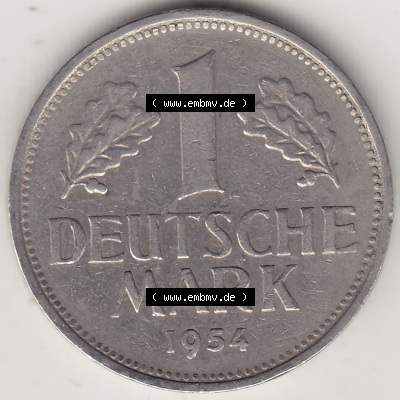 BRD Münzen 1 DM, Umlaufmünze 1950-2001, 1 DM Deutsche Mark, 1954 G-4. Rückseite der Münze aus Deutschland Sammlung